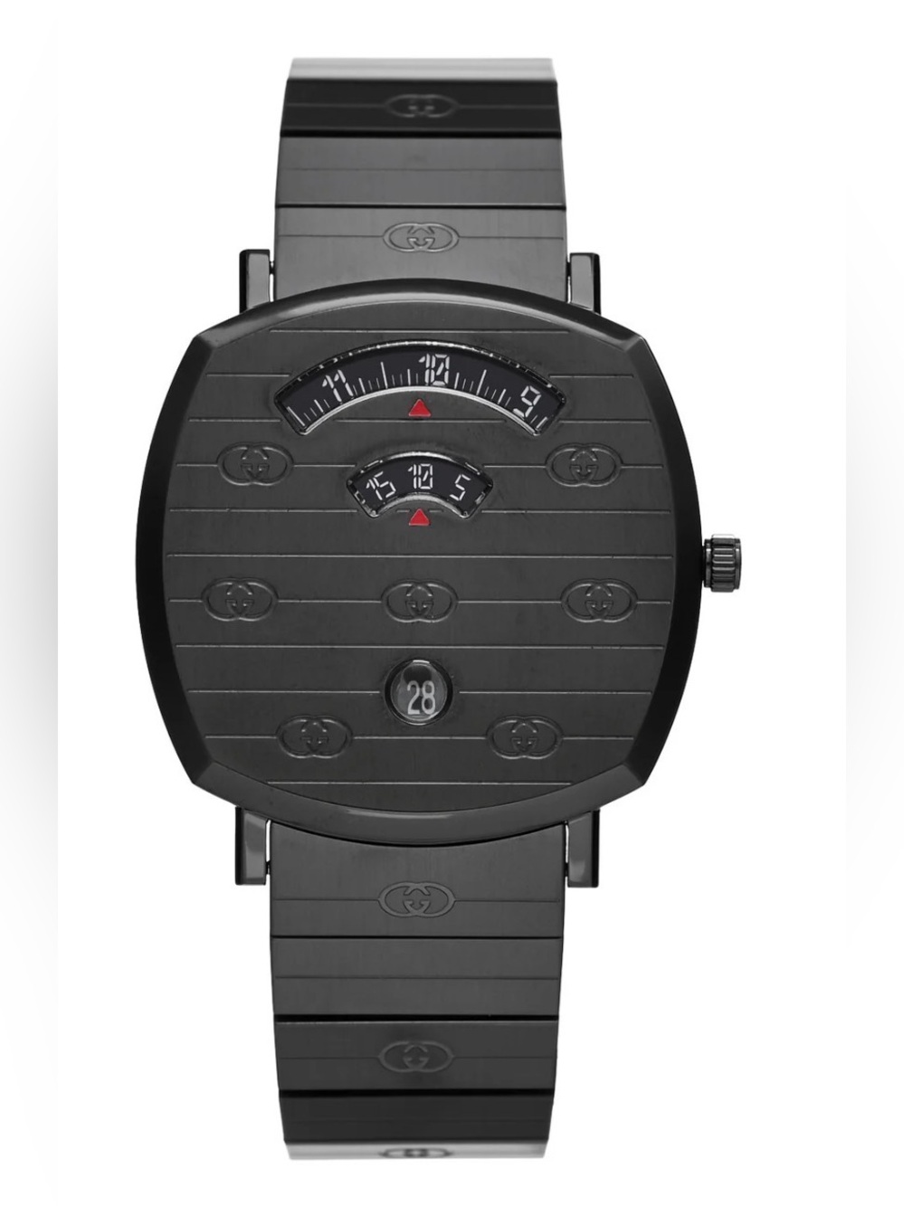 Gucci All-Black Digital Display Bracelet Watch in Gunmetal Black